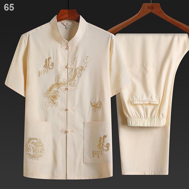 Bộ đồ nam ngắn tay dành cho người trung niên và cao tuổi nam, của bố, mùa hè ông nội, Hán phong cách Quốc, mặc n