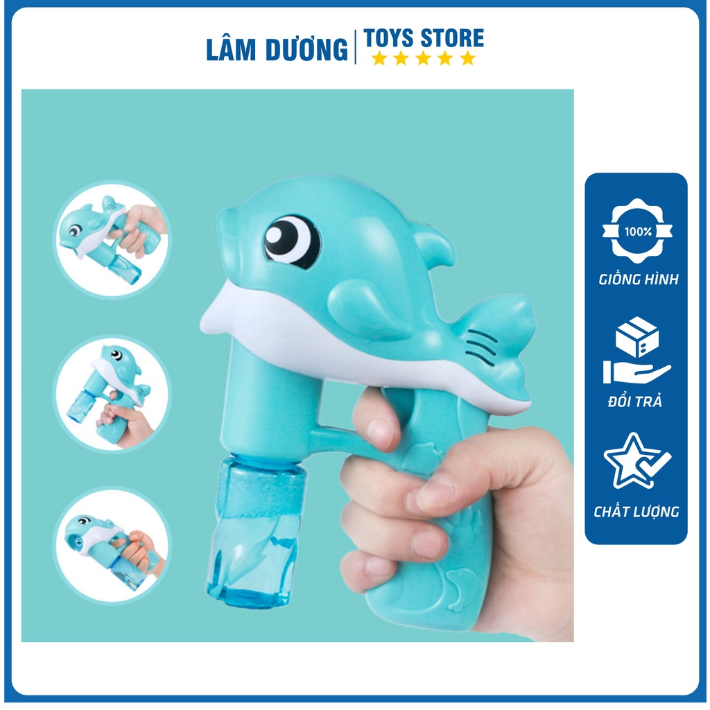 Cá heo thổi bong bóng ❤️CÓ ĐÈN - CÓ NHẠC❤️ Súng đồ chơi bắn bong bóng xà phòng hình cá heo có đèn cho bé