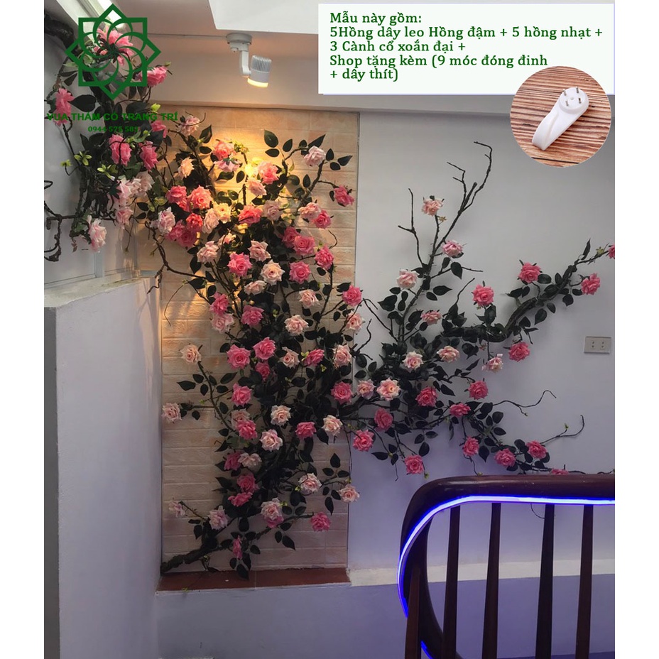 Hoa Hồng dây leo giả/nhựa trang trí nhà cửa Tết đón năm mới cao cấp (1m7, 8 màu) | BigBuy360 - bigbuy360.vn