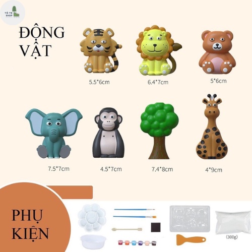 Bộ Đồ Chơi Tô Tượng Thạch Cao Tự Làm DIY Kèm Sẵn Màu Nước Cọ Vẽ Nhiều Chủ Đề - gói thạch cao siêu nhiều 300gr -mẫu mới