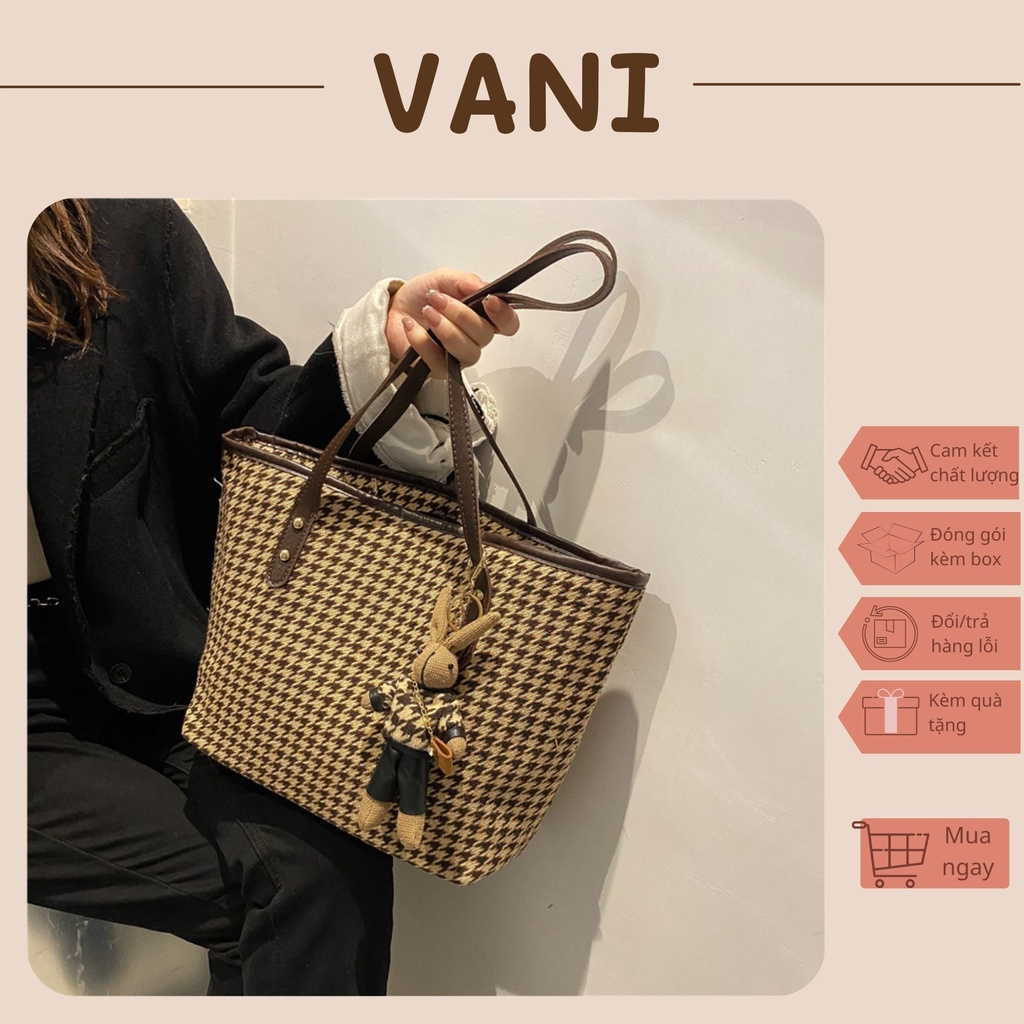 Túi xách nữ, túi tote đeo vai họa tiết houndstooth hàng quảng châu siêu hot ST11