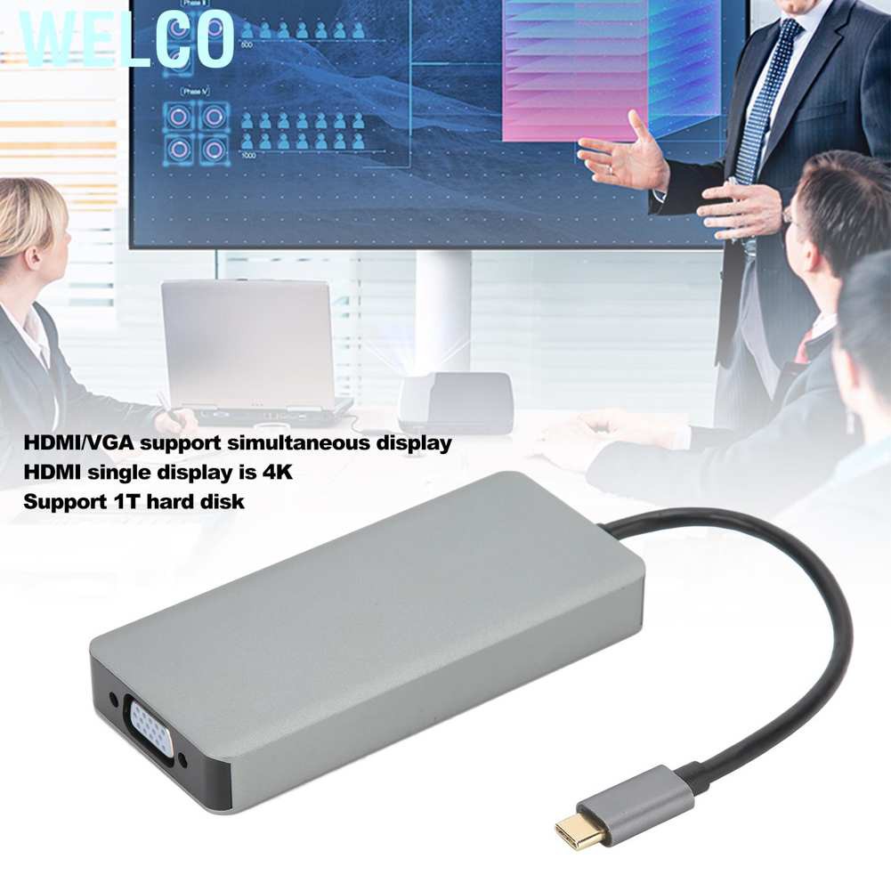 Welco Hub Adapter  Type‑C to HDMI Cable VGA Converter USB Plug and Play for Laptop Computer Business Presentations Conferences Training Courses