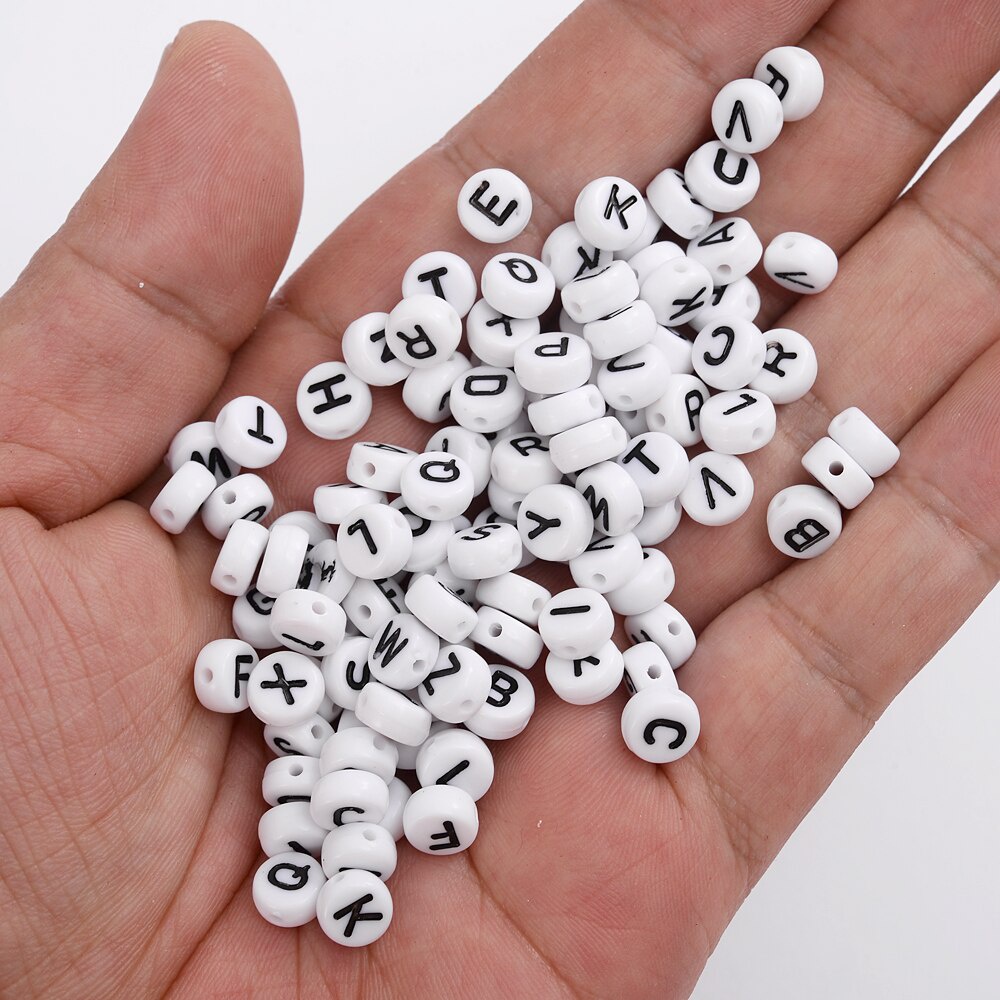 Set 100 Hạt Xỏ Lỗ 4x7mm Có 26 Chữ Cái Làm Trang Sức Thủ Công