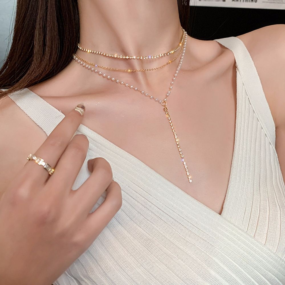 Vòng cổ nhiều lớp bằng hợp kim đính ngọc trai nhân tạo thời trang dành cho nữ MXMUSTY