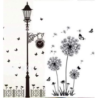 Decal dán tường bộ tranh ghép bồ công anh và cột đèn