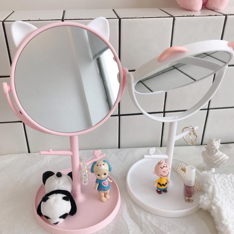 Gương Tai Mèo - Gương Trang Điểm Để Bàn - Có Thể Xoay 360 Độ - Siêu Đẹp, Siêu Xinh