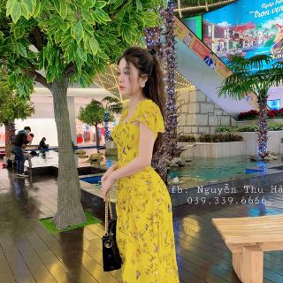 Đầm hoa nhún eo