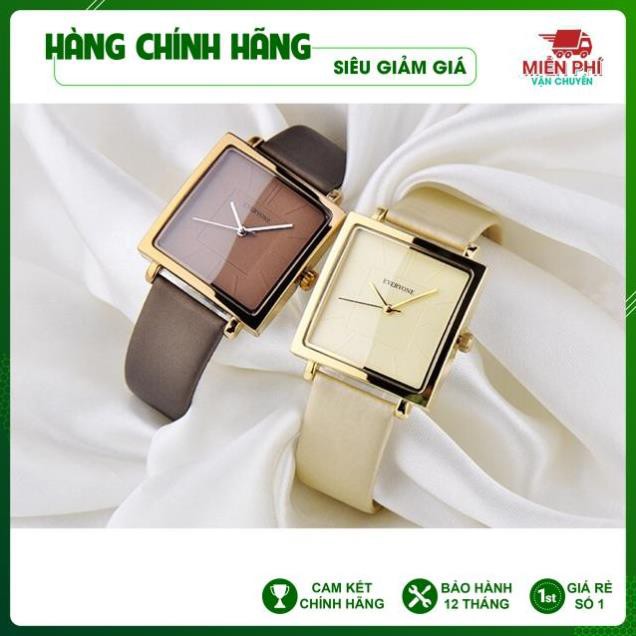 Đồng hồ nữ EVERYONE mặt vuông dây da cao cấp size 36mm [HÀNG CHÍNH HÃNG]