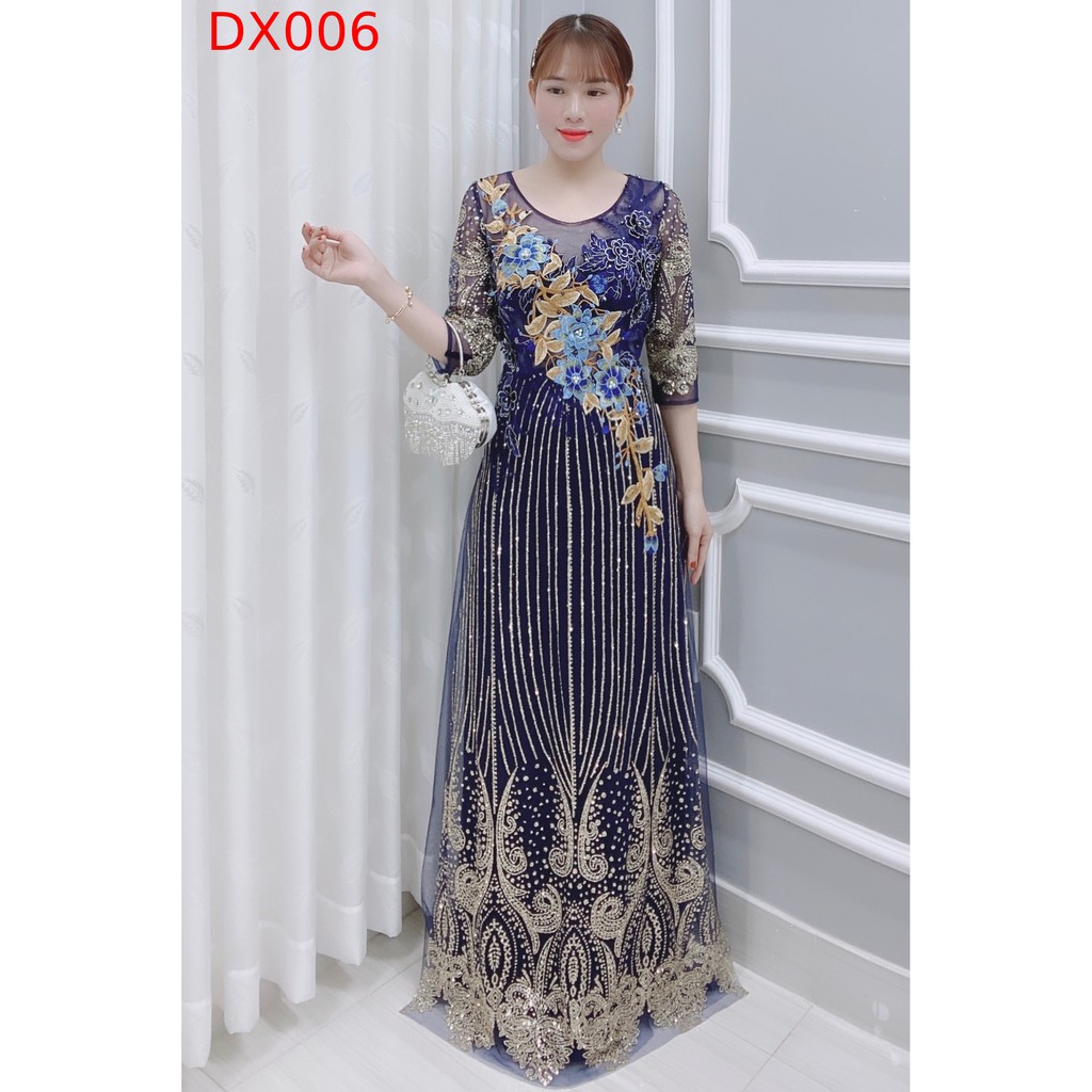 Đầm dạ hội thiết kế DORI thêu hoa kim sa lấp lánh cao cấp ĐẸP MÊ LY DX006