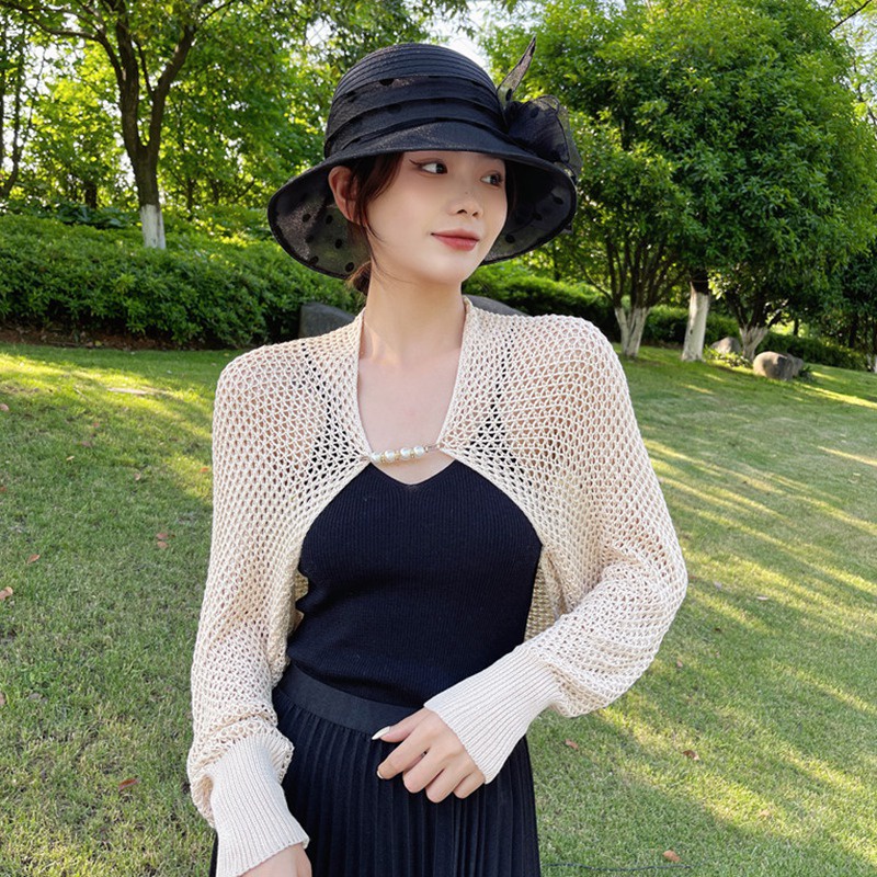 Áo Khoác Cardigan Dệt Kim Tay Dài Chống Nắng Màu Sắc Đơn Giản Cho Nữ