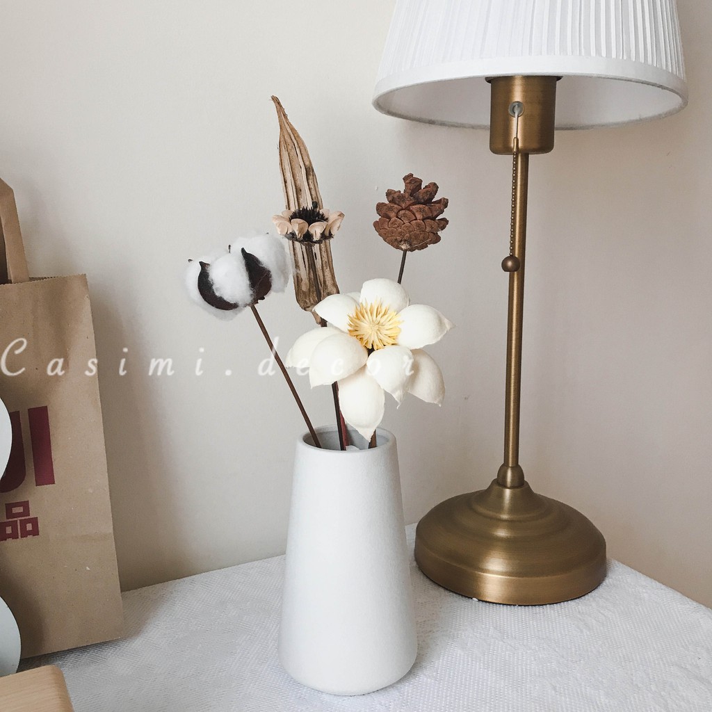 [FOLLOW NHẬN MÃ] Set bông hoa và cành lá bạch đàn sen khô trang trí bàn trà, bàn làm việc xinh xắn Casimi Decor