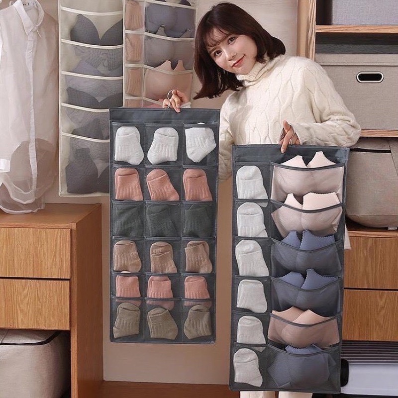 Túi Dây Treo Nhiều Ngăn (Ô) Đựng Đồ Lót, Quần Áo Lót, Tất Vớ, Đồ Dùng 2 Mặt 30 Ngăn - Có Móc Treo Đa Năng