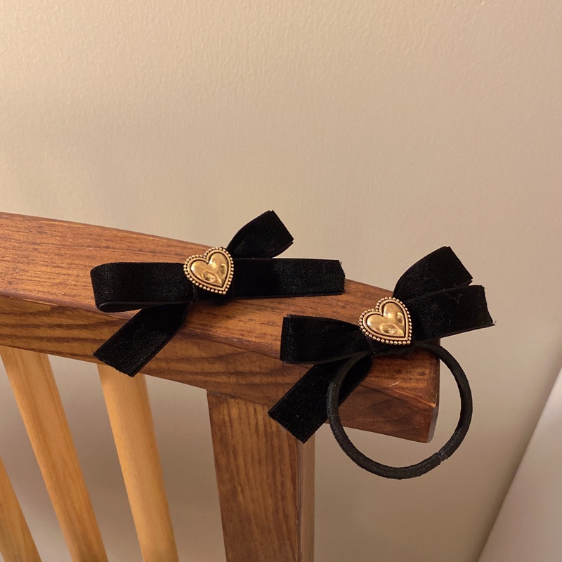 Kẹp tóc/ Dây buộc tóc cao su bọc nhung màu đen phối hình nơ xinh xắn cho nữ