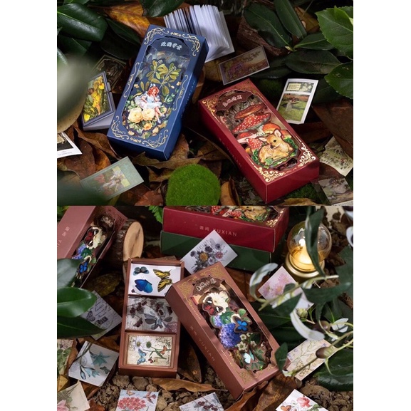 Bộ 200 tấm sticker dính kèm sổ 120 trang hoạ tiết vintage