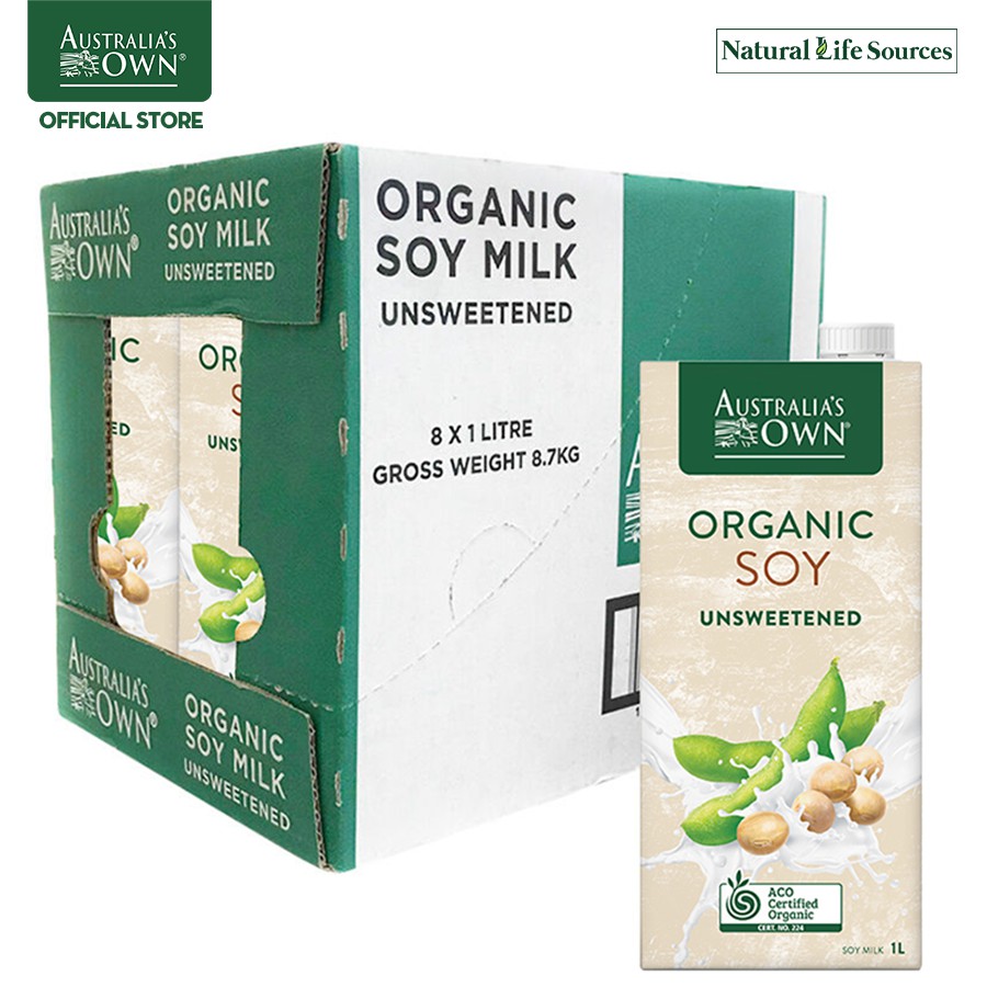 [Mã LT50 giảm 50k đơn 250k] Thùng 8 hộp sữa đậu nành không ngọt Organic Australia's Own hộp 1L