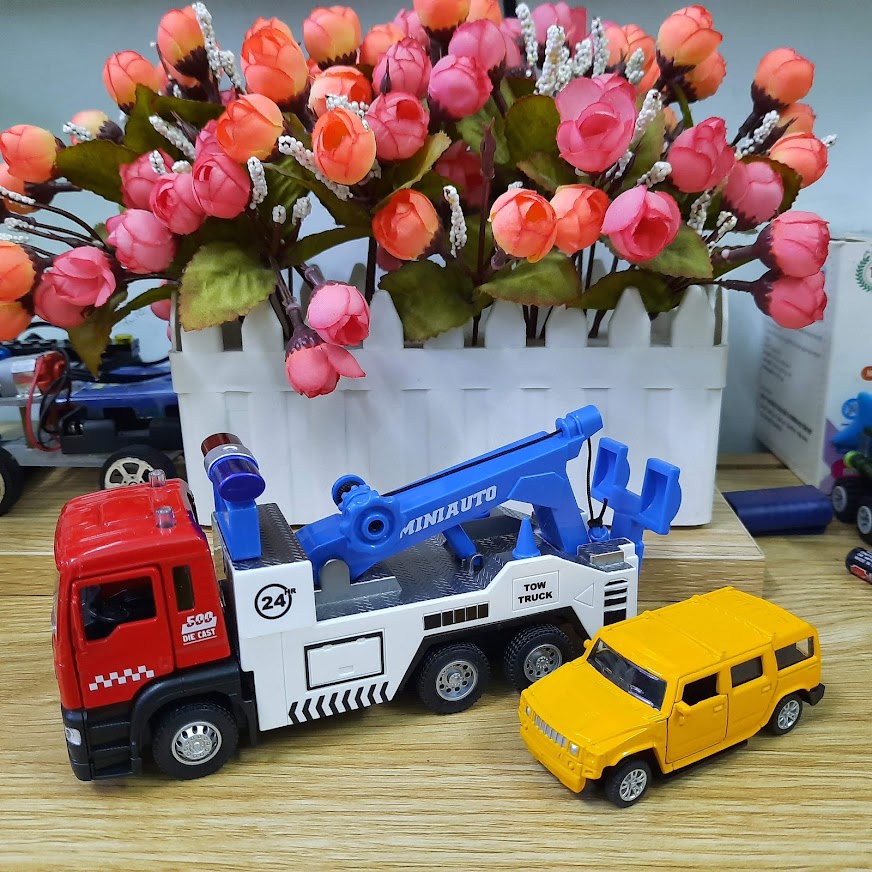 Bộ xe ô tô mô hình cảnh sát cứu hộ đồ chơi trẻ em có âm thanh và đèn làm bằng sắt