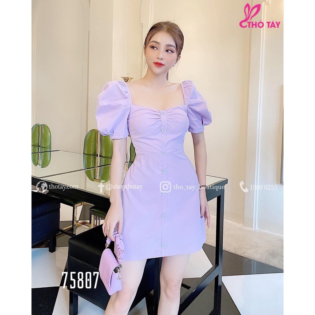 Đầm váy body hàng nút tay phồng xinh xắn đa dạng màu sắc ( vàng, tím, xám ) dành cho quý cô dạo phố, dự tiệc | BigBuy360 - bigbuy360.vn