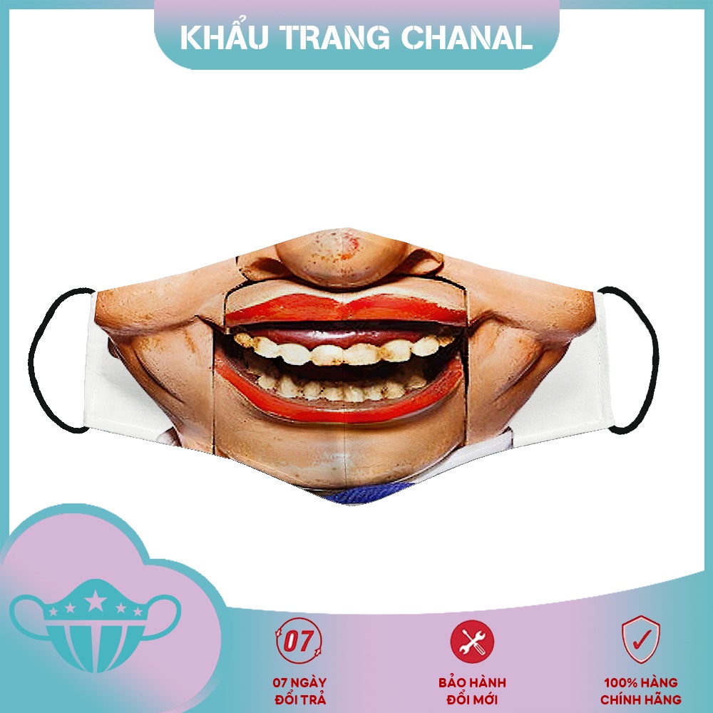 khẩu trang y tế màu trắng In Hình Mặt Người CHANAL Vải Cotton 100%, Kháng Khuẩn, Không Đau Tai, Dễ Thở Dành cho Nam Nữ