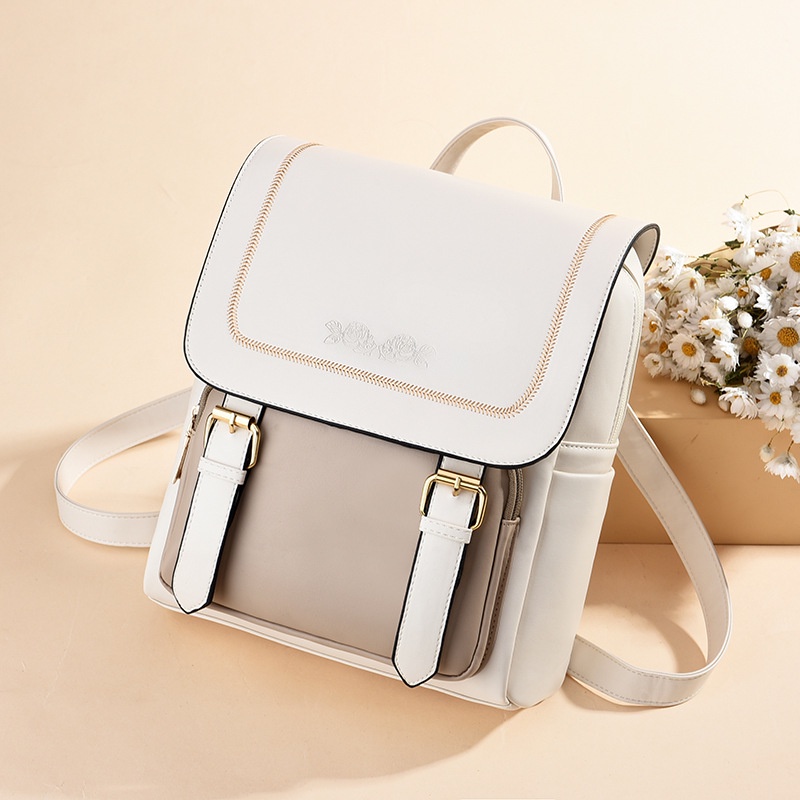 Ba Lô Da Mềm Phối Màu Tương Phản Phong Cách Anh Quốc Cho Nữ