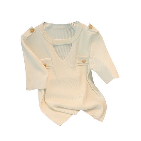 Áo Thun Dệt Kim Mỏng Tay Ngắn Màu Trắng Thiết Kế Rỗng Thời Trang Mùa Hè Mới Cho Nữ