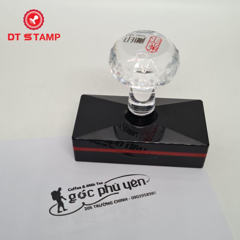 Con dấu EH2565N Kèm mực. In logo thương hiệu lên sản phẩm Ly nhựa, Túi nilon: Cốc cafe, Ly trà sữa, Bịch đựng hàng