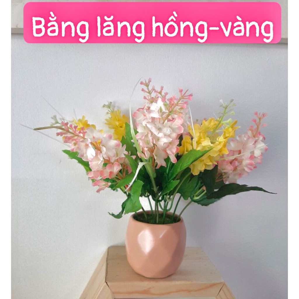 Chậu Hoa Lá Nhựa Trang Trí Phòng Khách, Bàn Làm Việc, Văn Phòng- Có Kèm Chậu Sứ.