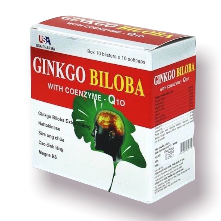 Viên uống bổ não Ginkgo Biloba Q10, giảm triệu chứng chóng mặt, mất ngủ, suy giảm trí nhớ, rối loạn tiền đình