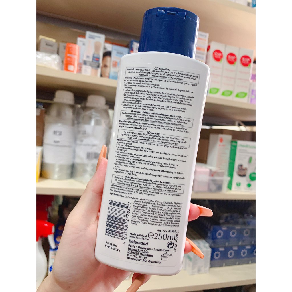 Dưỡng thể phục hồi da khô EUCERIN UREA REPAIR PLUS Émollient 5% d’Urée 400ml Không Hộp