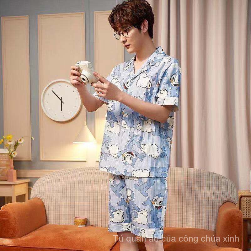 Bộ đồ ngủ họa tiết hoạt hình thoải mái thoáng mát tiện lợi cho nam Wlqn