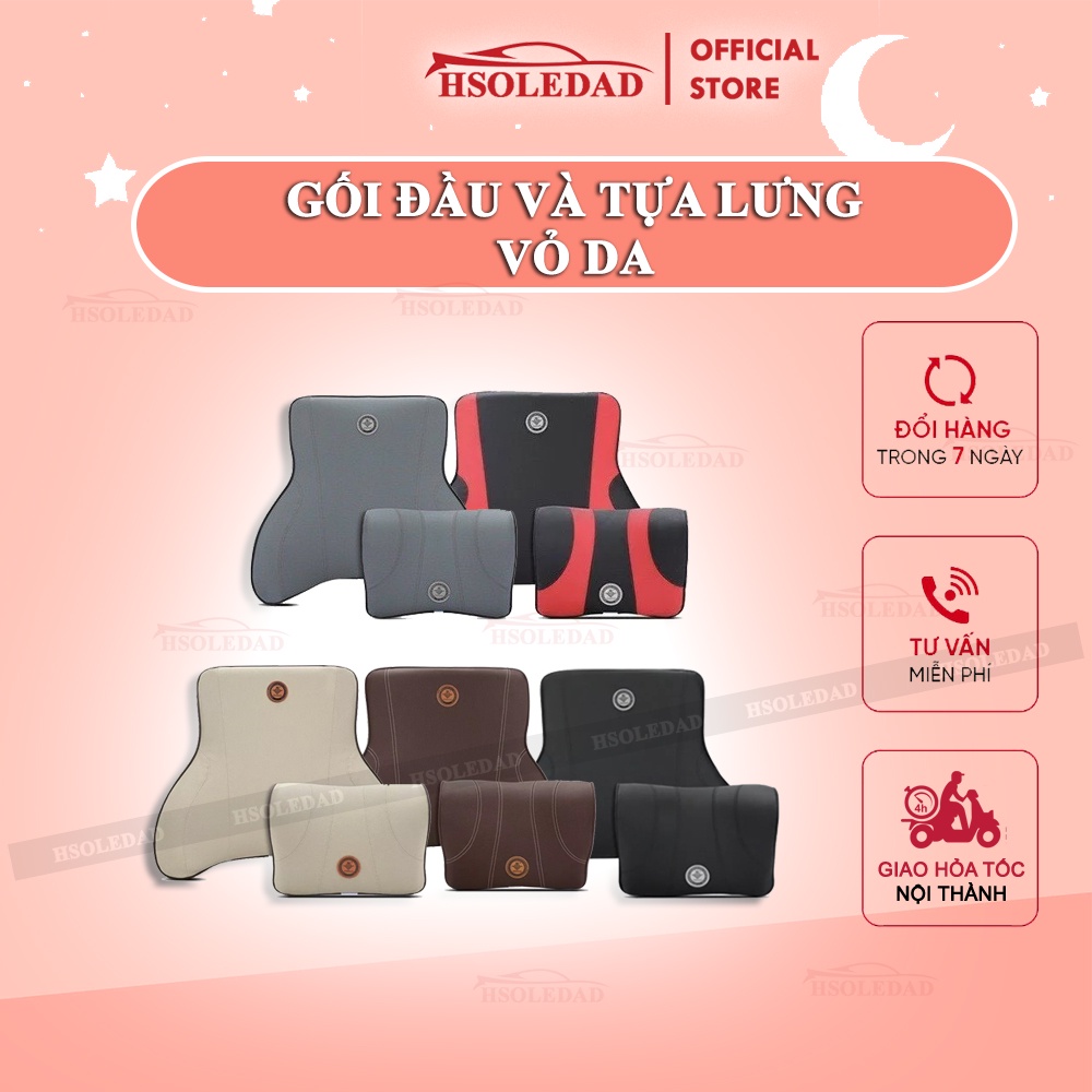 Gối ô tô tựa đầu, tựa lưng lõi cao su non, bọc vỏ da cao cấp, chống đau mỏi cổ, vai gáy
