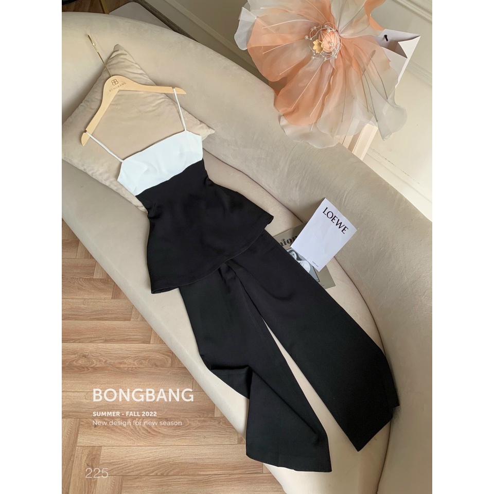 Set áo peplum phối màu + Quần suông, freesize dưới 55kg, chất cotton lạnh, phong cách sang chảnh