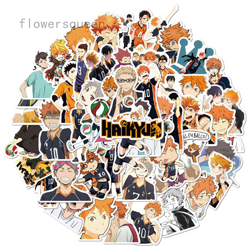 flowersqueen Set 50 Miếng Dán PVC Chống Thấm Nước Hình Haikyuu