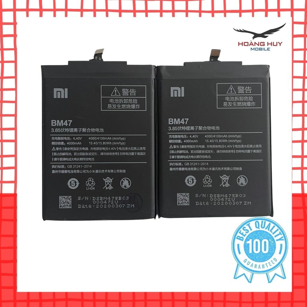 Pin Xiaomi/Redmi 4x BM47 Dung Lượng 4100mAh Hàng Zin Nhập Khẩu Bảo Hành 6 Tháng 1 Đổi 1
