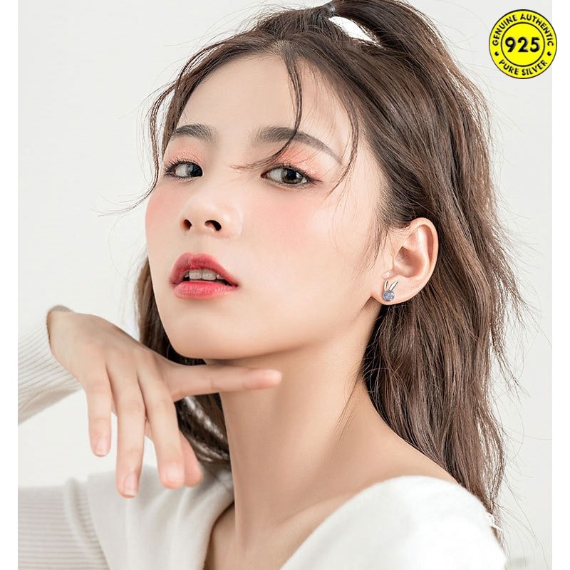 Khuyên tai hình thỏ đính đá mặt trăng may mắn cho nữ
