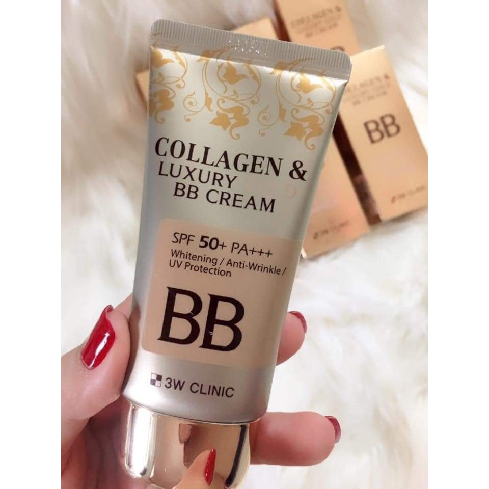 Kem nền 3 trong 1 che mọi khuyết điểm 3W Clinic Collagen &amp; Luxury Gold BB Cream SPF50+  50ml - Hàn Quốc Chính Hãng