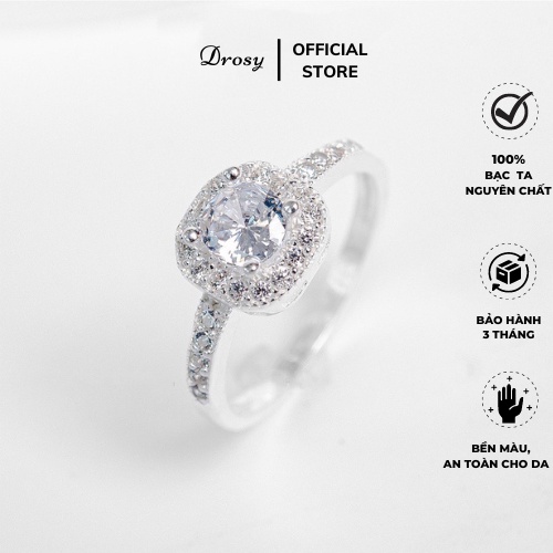 Nhẫn nữ bạc ta nguyên chất nhẫn bạc mặt vuông đính đá sang trọng