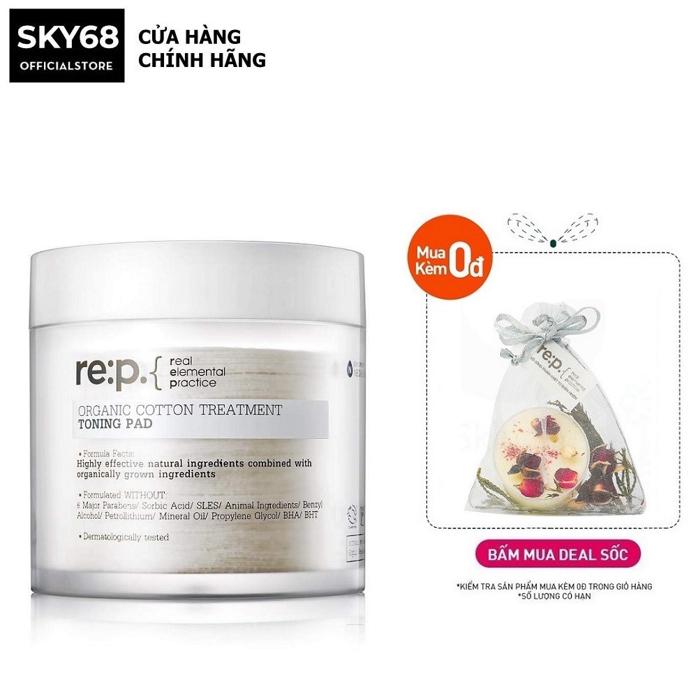 Toner Dạng Miếng Giúp Tẩy Da Chết - Phục Hồi Da Sau Mụn RE:P Organic Cotton Treatment Toning Pad (90miếng) 130ml