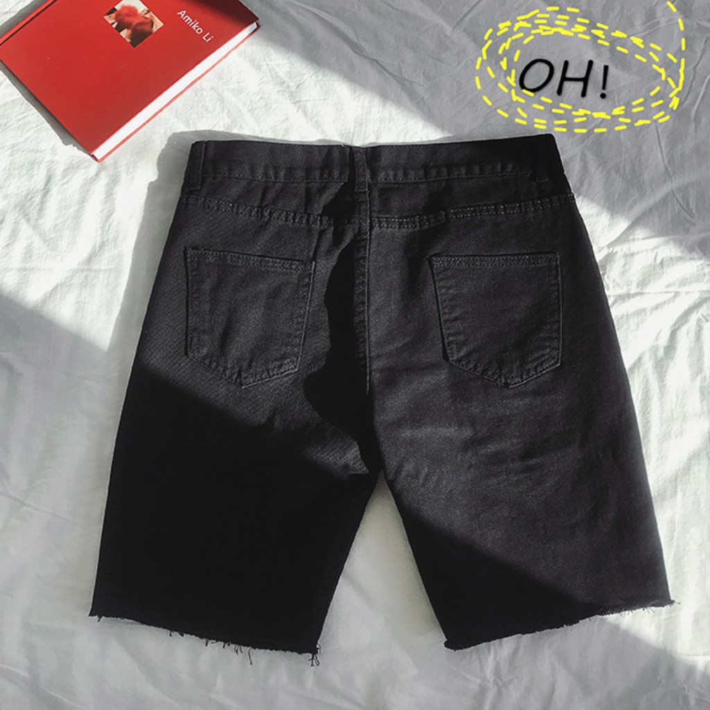 [   Freeship Extra   ]  Quần Short Jean Rách, Quần Đùi Jean Rách Gối Nam Đen Phong Cách Hàn Quốc Hè 2020