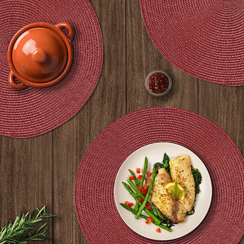 Bộ 6 Tấm Lót Bàn Ăn Bện Tròn 15 Inch Chống Trượt Tiện Dụng