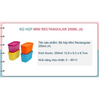 Bộ 4 hộp bảo quản thực phẩm Mini retangular 250ml Tupperware.