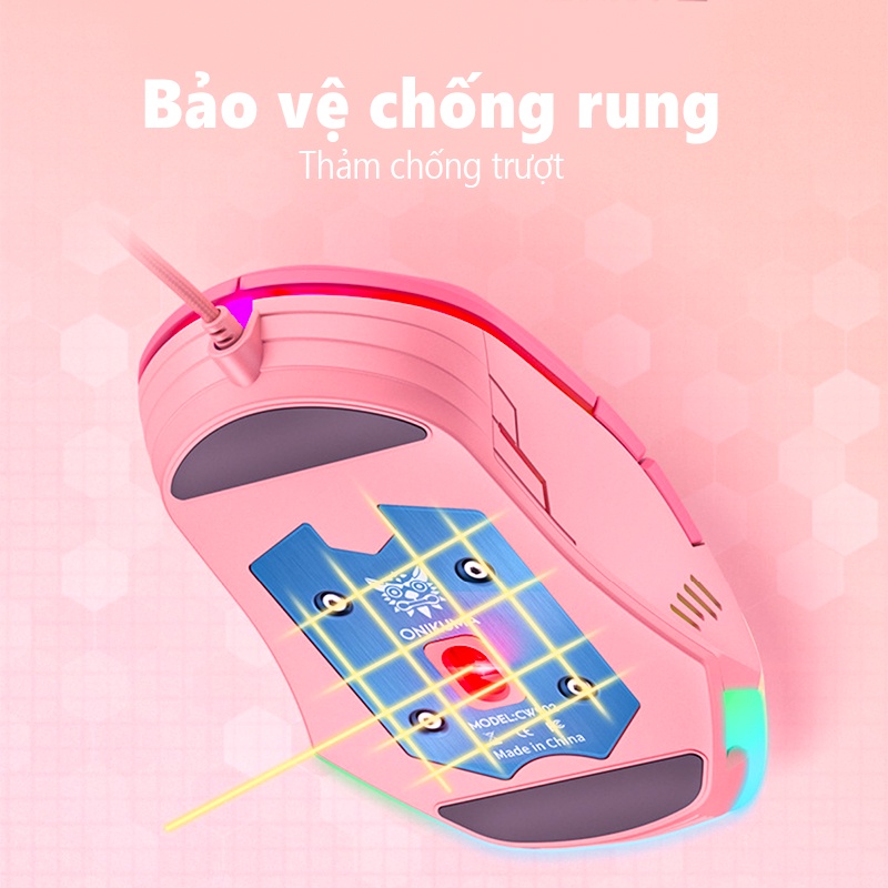 Chuột chơi game có dây ONIKUMA CW902 màu hồng với đèn RGB