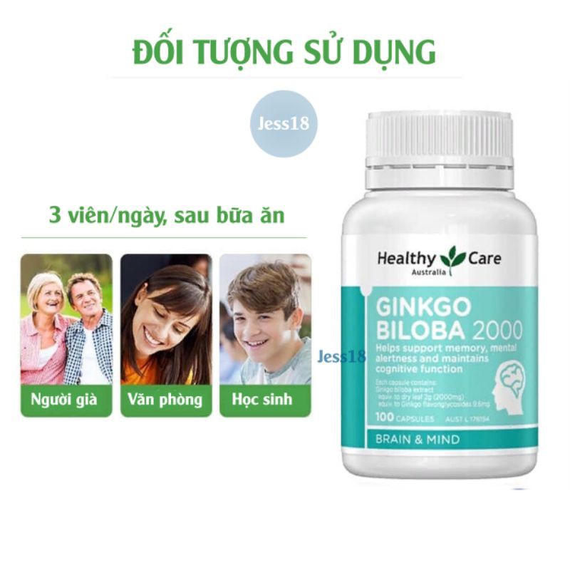 Bổ não Ginkgo Biloba healthy care Úc hàm lượng 2000mg