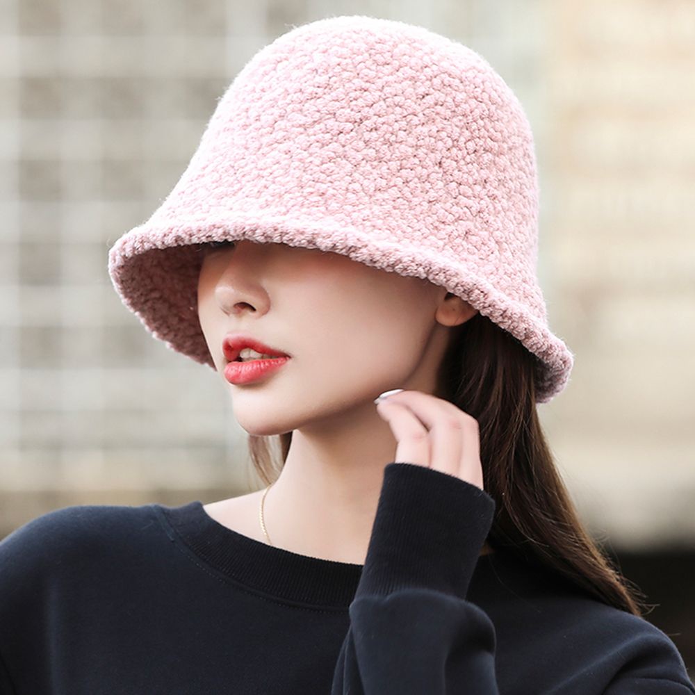Mũ bucket vải len lông cừu màu trơn đơn giản thời trang Hàn Quốc cho nữ