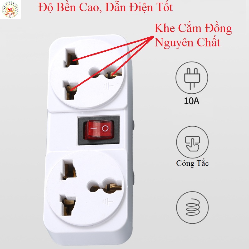 Ổ Cắm Chuyển Đổi 3 Chân Hoặc 2 Chân, Sang 2 Chân Chuẩn US/AUS, Phích Cắm Chia Ổ Đơn Thành Ổ Đôi Có Công Tắc ND-9