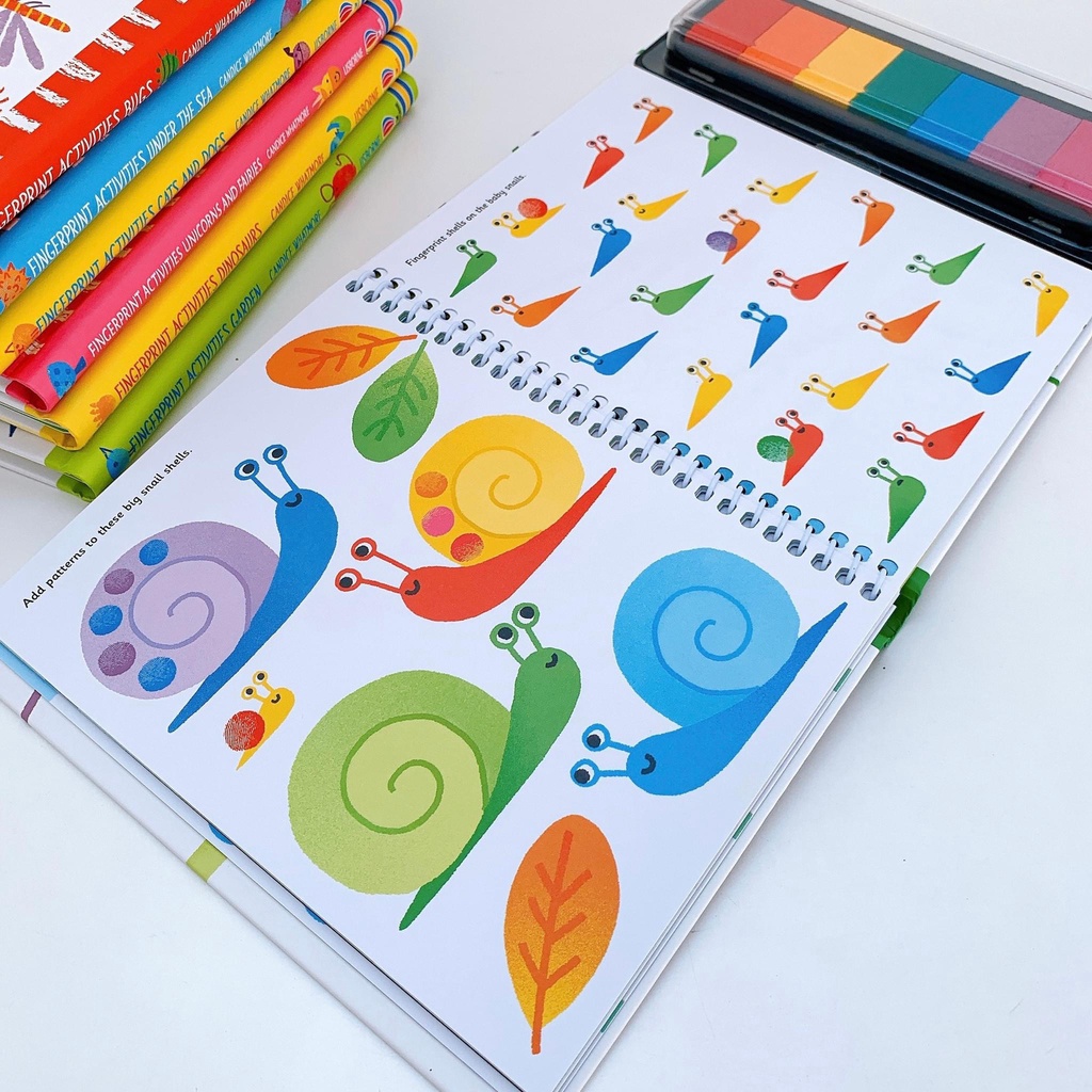 Usborne Fingerprint & Rubber Stamp tập vẽ ngón tay cho bé, Đồ chơi giáo dục cho bé 2,3,4,5,6 tuổi