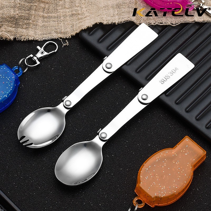 Muỗng/ Nĩa KATELV bằng thép không gỉ có thể xếp gọn tiện dụng mang theo du lịch cắm trại