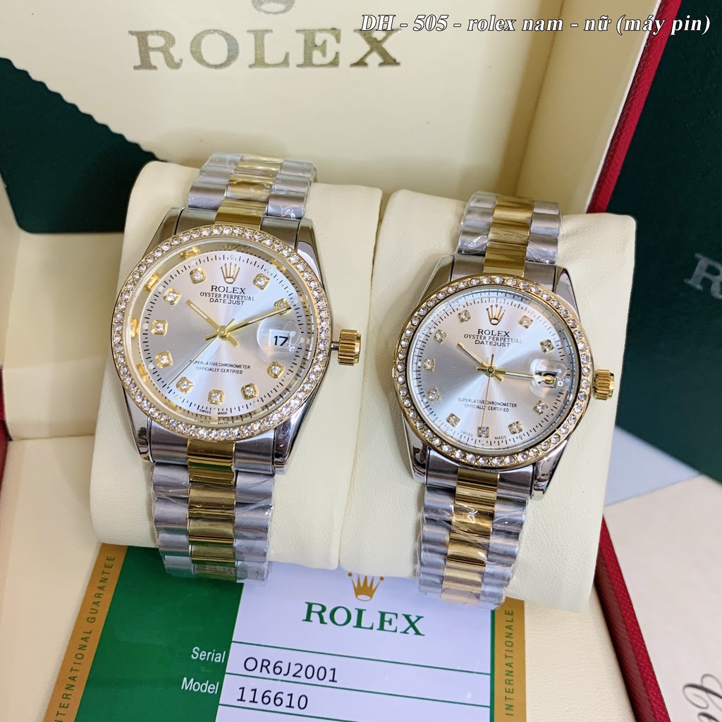 [rolex nam] Đồng hồ nam nữ Rolex - unisex viền đá dây kim loại chống nước DH505