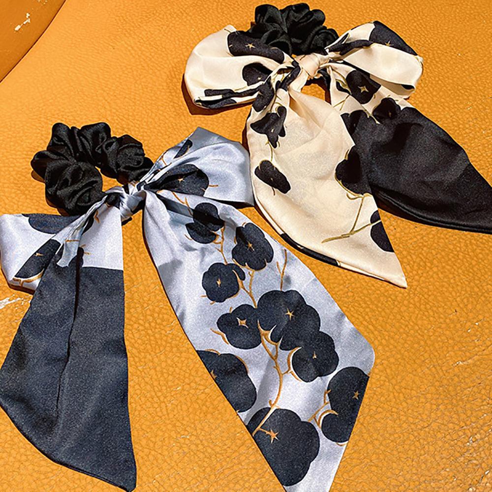JARRED Dây Buộc Tóc Vải Satin Co Giãn In Họa Tiết Hoa Xinh Xắn Phong Cách Hàn Quốc