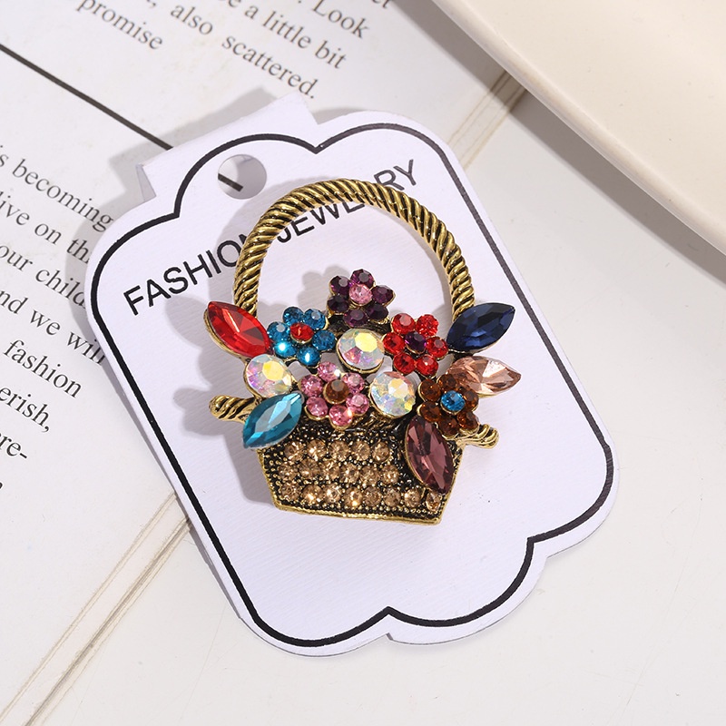 Ghim Cài Áo Hình Giỏ Hoa Đính Đá Phong Cách Vintage Thời Trang 2022 Dành Cho Nữ