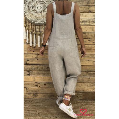 Quần yếm dài dáng rộng chất liệu cotton và linen thời trang cho nữ